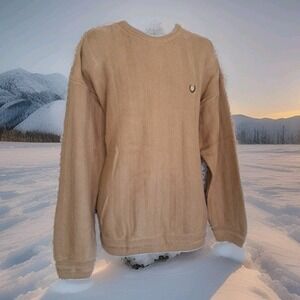 Chaps Ralph Lauren Sweater XL Tan Brown 100% Cotton Pullover Preppy Ribbed Knit
